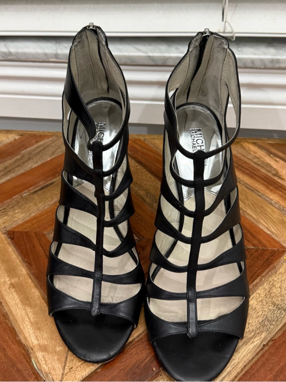 Michael Kors Black Strappy Cage High-Heel Sandals Size 9